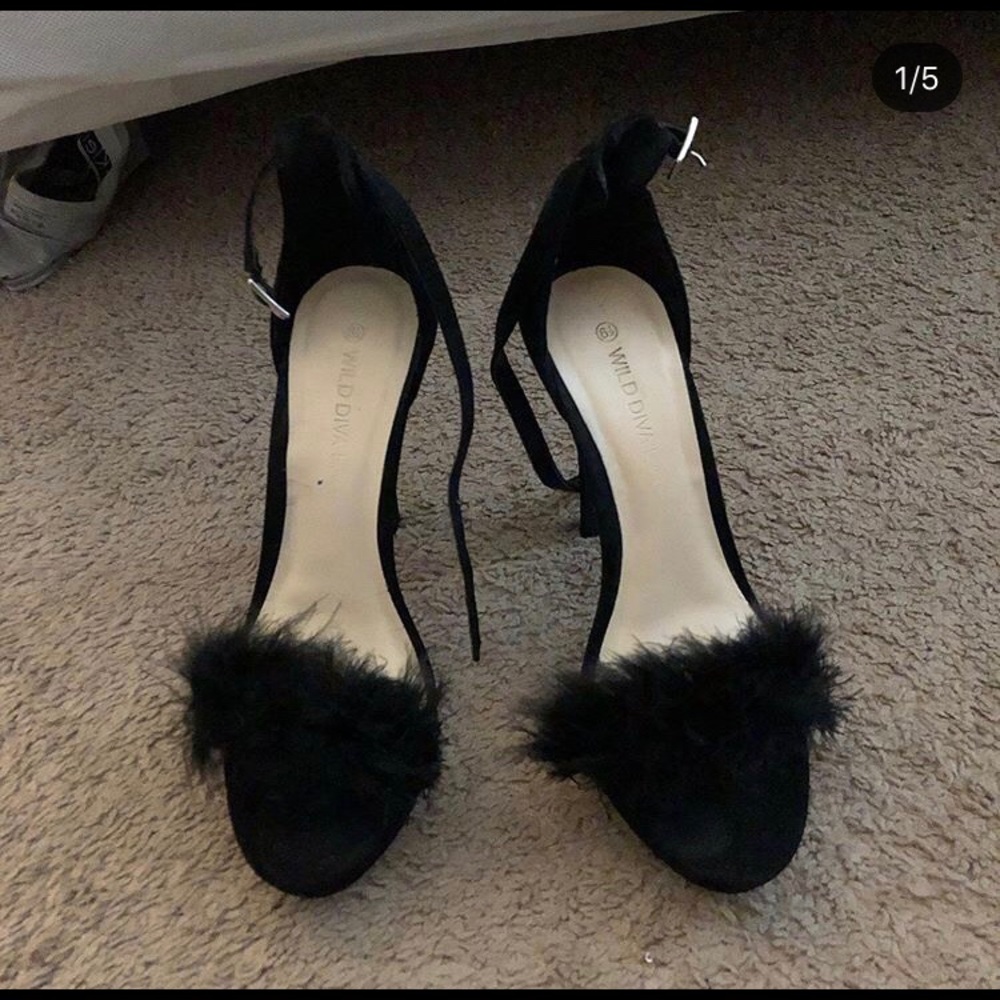 Black fur heels
